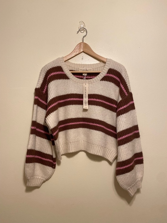 saltwater LUXE Sweaters - SALTWATER LUXE  Cream Cropped Sweater with Brown and Pink Stripes. Size XS. New